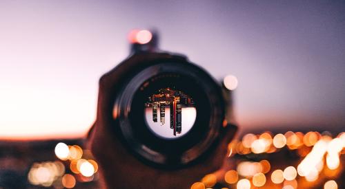 Looking at a skyline through a viewfinder