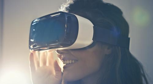 Woman using virtual reality headset