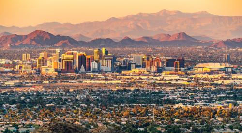 Aerial view of Phoenix, AZ and surrounding desert