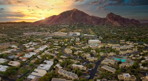 Phoenix metro aerial view at sunset