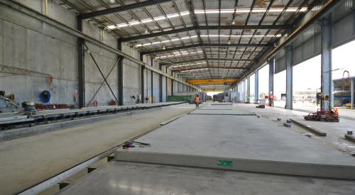 Concrete wall slabs in prefab factory