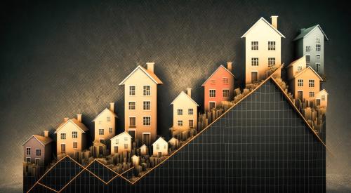 Line graph with apartment buildings rising and falling