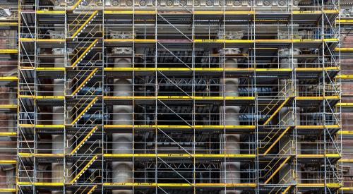 Apartment building with scaffolding