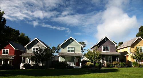 Row of colorful single-family houses