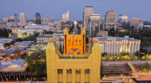 Aerial view of Sacramento, California, from bridge