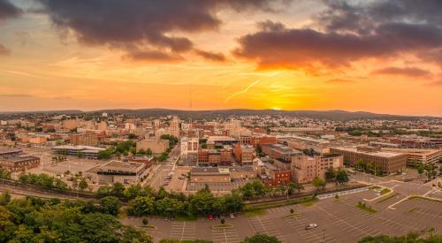 Scranton, PA, aerial view at sunset