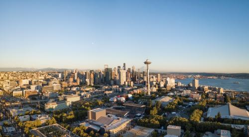 Aerial view of Seattle and surrounding suburb