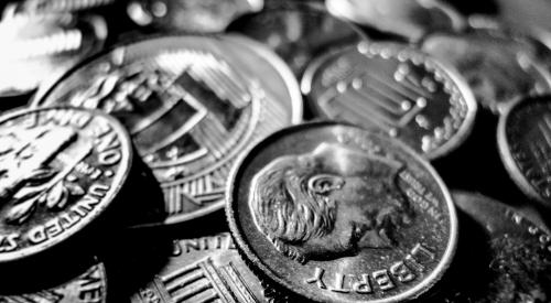 black and white image of coins