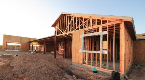 Newly framed single-family house