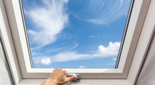 Operable skylight with blue sky visible