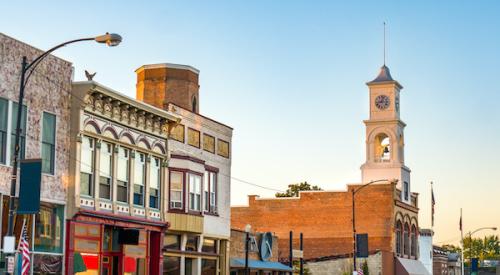 Small midwest town at sunset