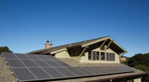 Solar panels on the roof of a single-family home