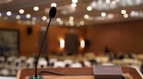 Speaker podium in conference center