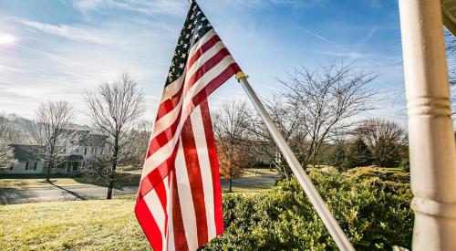 american flag on porch