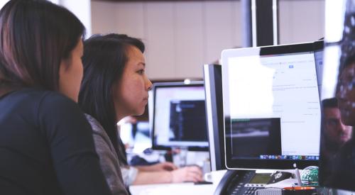 Women at a computer