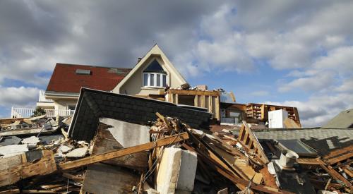 Rubble of house destroyed by natural disaster