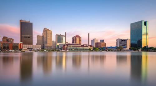 view of Toledo, Ohio, across the water