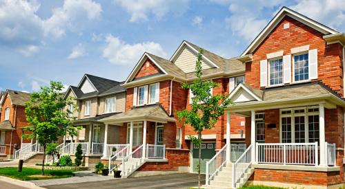 Row of red brick townhouses