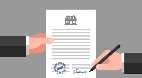 Graphic of homebuyer signing closing paperwork for a home purchase