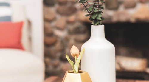 Two vases in cozy home living room. 