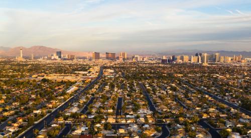 Las Vegas suburban sprawl with city skyline in background