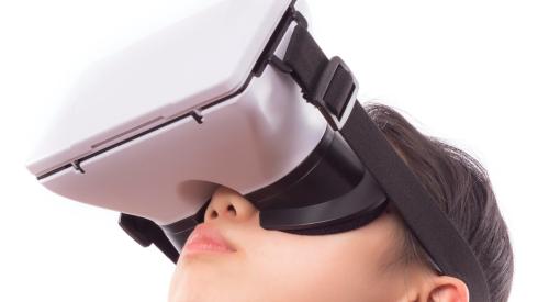 Woman wearing virtual reality goggles