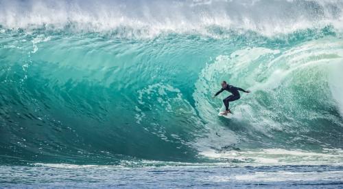 Surfer riding a wave